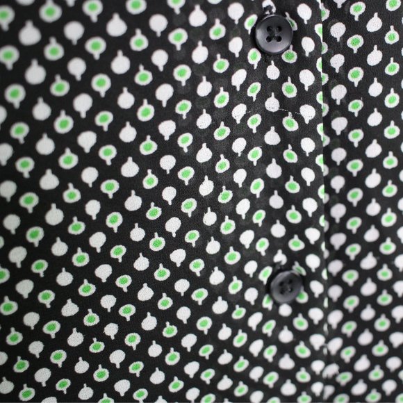 Uniqlo Women's Black White Green Polka Dot Button Up High Low Blouse  - Small - Picture 5 of 9